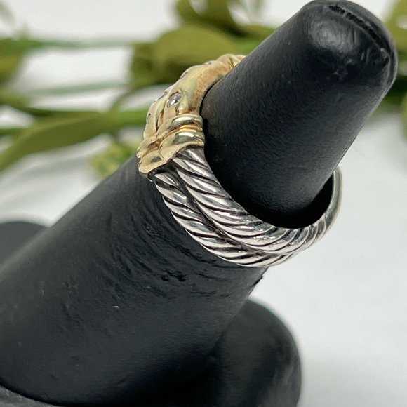David Yurman Diamond Double Row Metro Cable Ring  .925/14K - Picture 4 of 11
